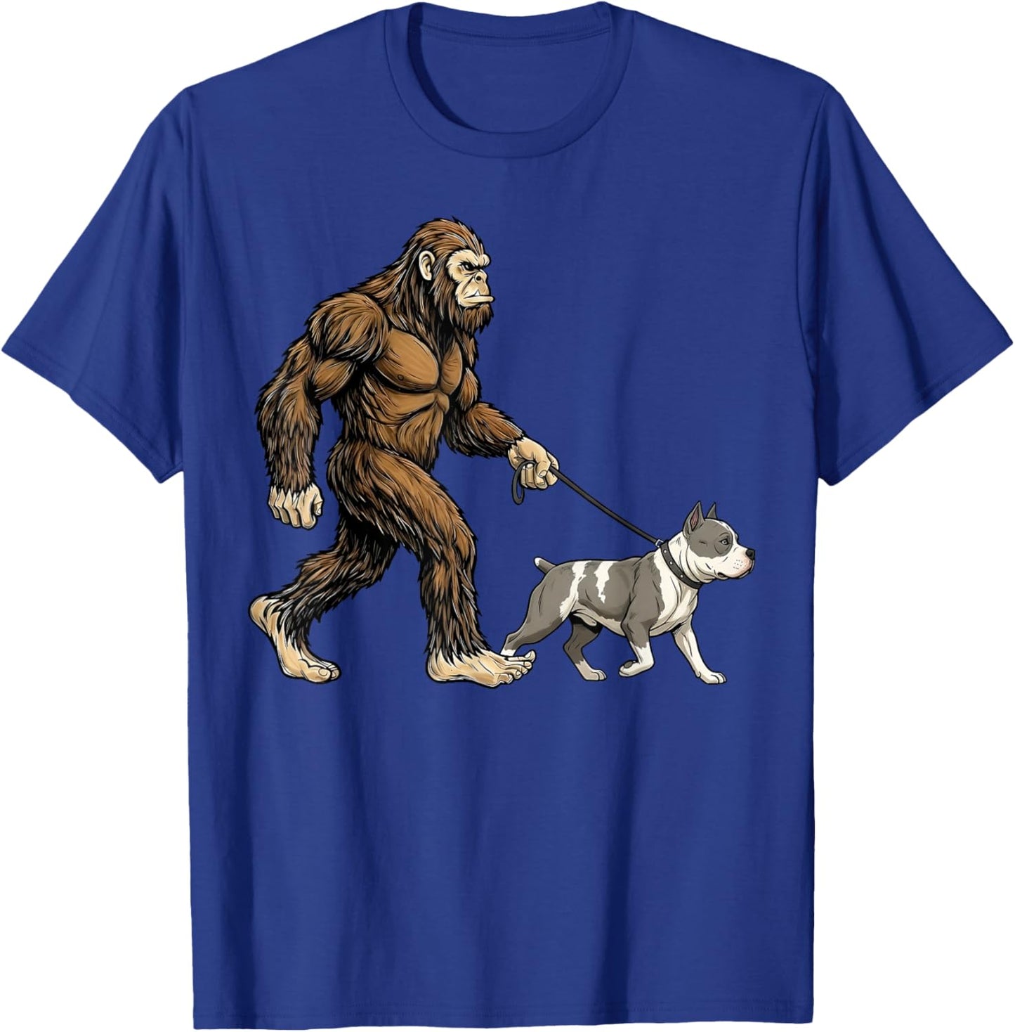 Bigfoot Walking American Bully Dog Funny Sasquatch Pet Lover T-Shirt - T-Shirt | Royal