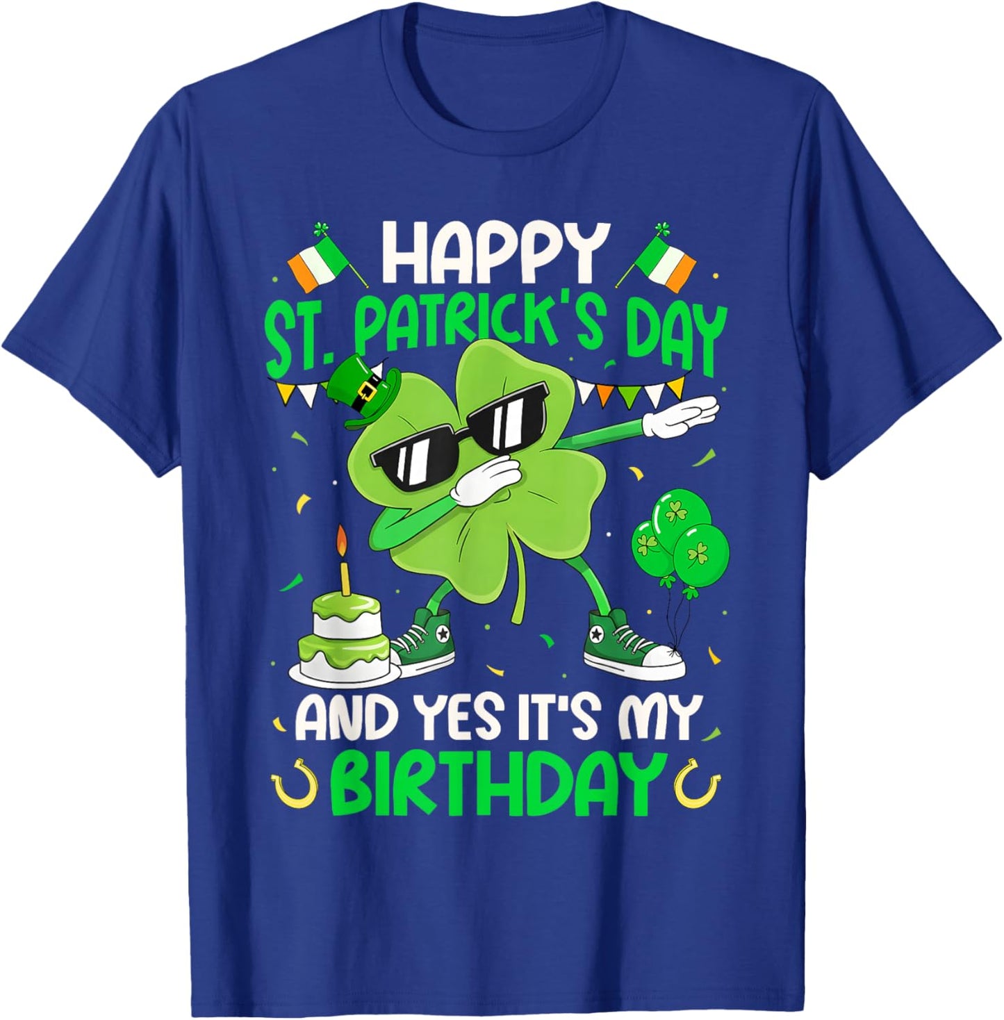 Happy St. Patrick's Day Birthday Dabbing Shamrock Boy Girl T-Shirt - T-Shirt | Royal