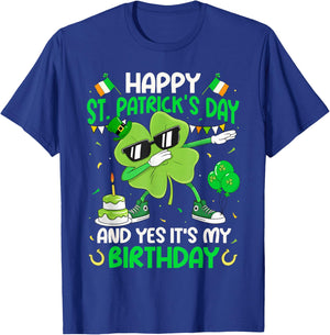Happy St. Patrick's Day Birthday Dabbing Shamrock Boy Girl T-Shirt - T-Shirt | Royal
