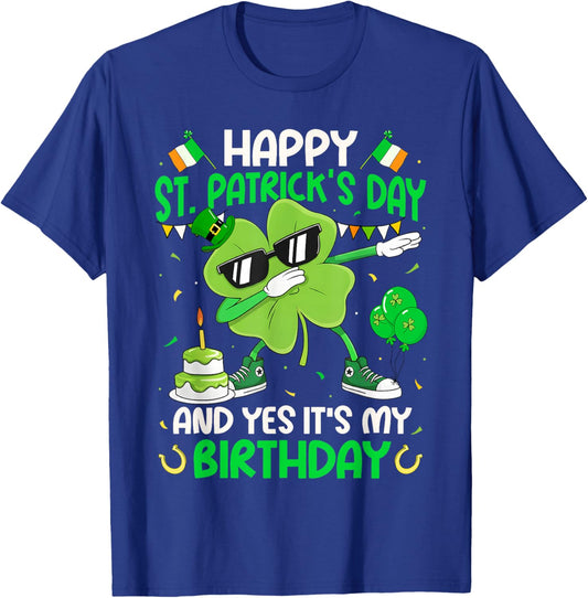 Happy St. Patrick's Day Birthday Dabbing Shamrock Boy Girl T-Shirt - T-Shirt | Royal