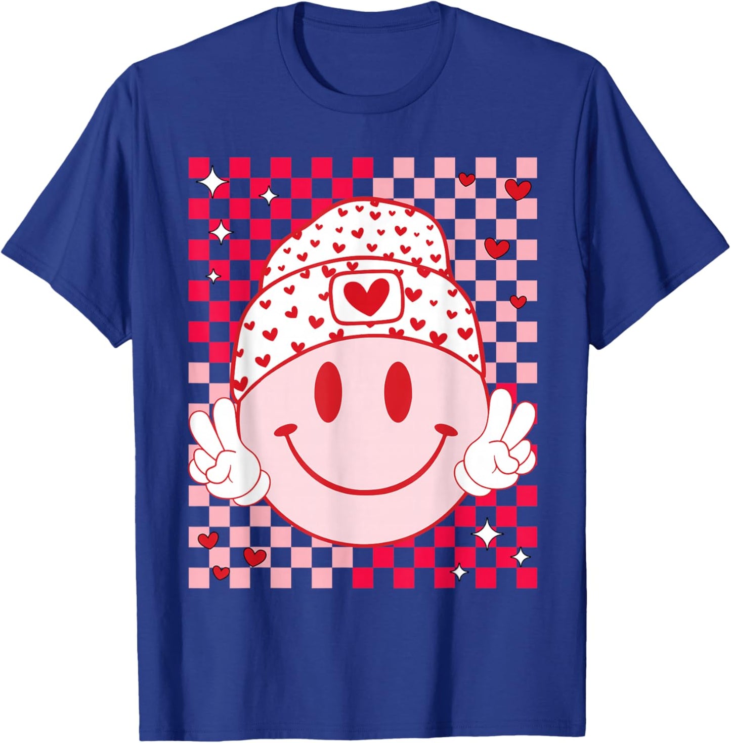 Groovy Valentine Vibes Cute Heart Happy Valentines Men Women T-Shirt - T-Shirt | Royal