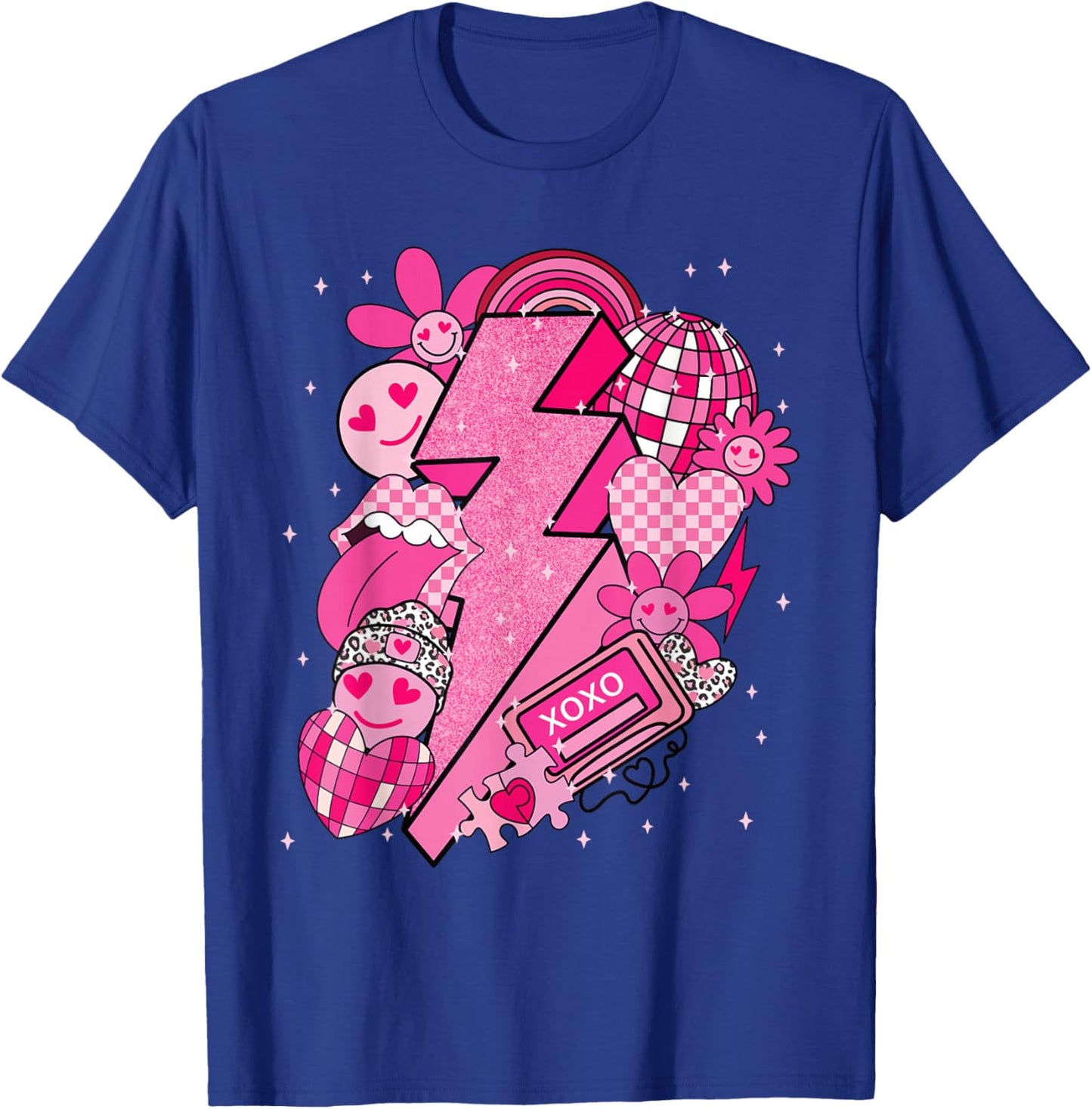 Valentine Love Lightning Bolt Disco Hearts Y2K Retro Graphic T-Shirt - T-Shirt | Royal