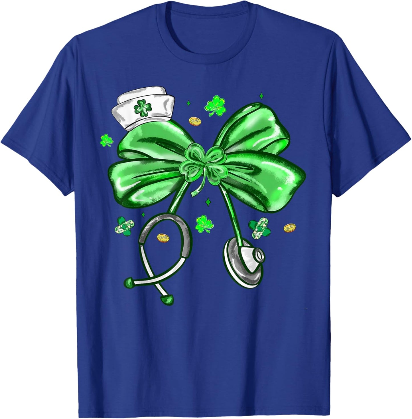 St Patrick's Day Nurse Coquette Bow Stethoscope Girl Women T-Shirt - T-Shirt | Royal