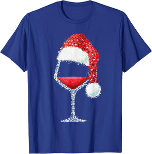 Red Wine Glass Christmas Santa Hat Holiday Party T-Shirt - T-Shirt | Royal