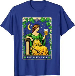 The Sassy Lass Irish St. Patrick’s Day Shamrock Tarot Card T-Shirt - T-Shirt | Royal