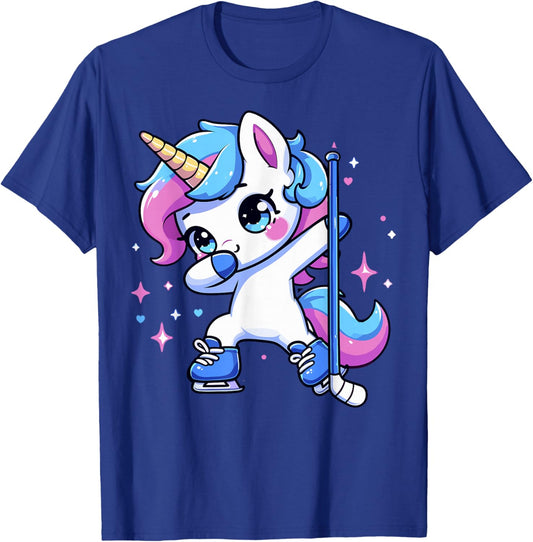 Funny Kids Ice Hockey Player Dabbing Dab Cute Unicorn T-Shirt - T-Shirt | Royal