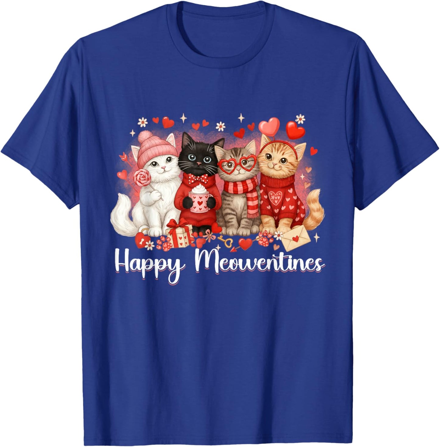 Cute Valentine Cat Lovers Happy Meowentines Girls Women Kid T-Shirt - T-Shirt | Royal
