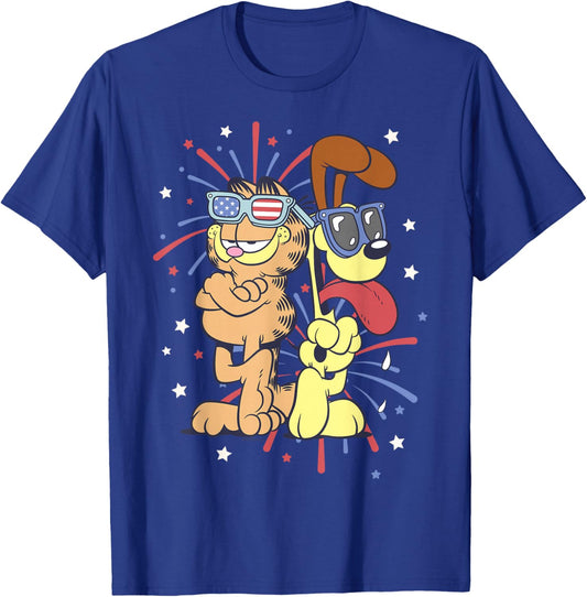 Garfield 4th of July Garfield & Odie Back to Back Fireworks T-Shirt - T-Shirt | Royal