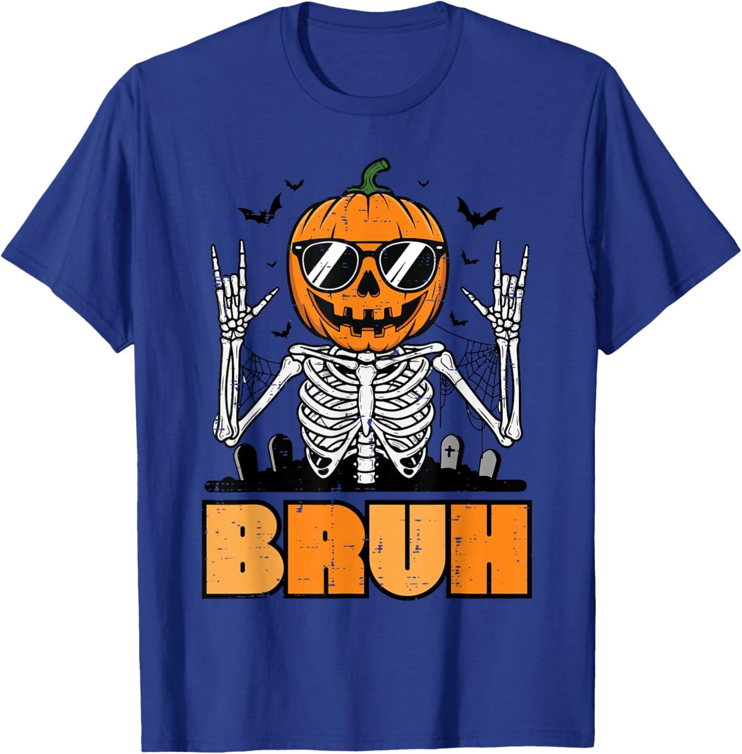 Halloween Skeleton Pumpkin Rock Bruh Costume Men Boys Kids T-Shirt - T-Shirt | Royal