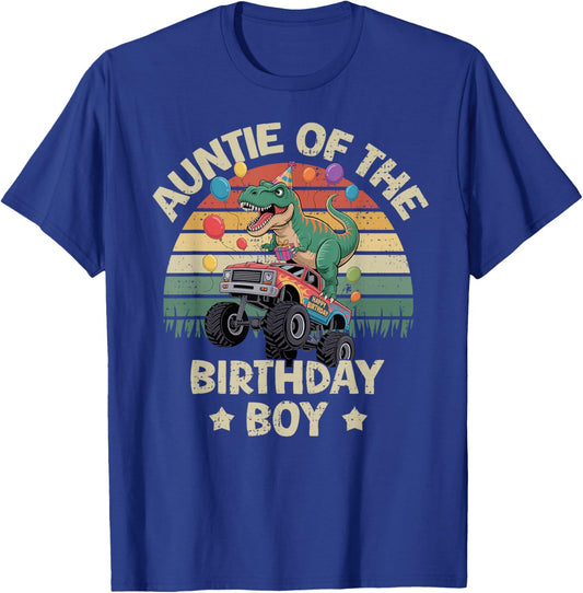 Auntie of The Birthday Party Monster Truck T-Rex Auntie T-Shirt - T-Shirt | Royal