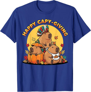 Happy Capy-Giving Funny Capybara Thanksgiving T-Shirt - T-Shirt | Royal