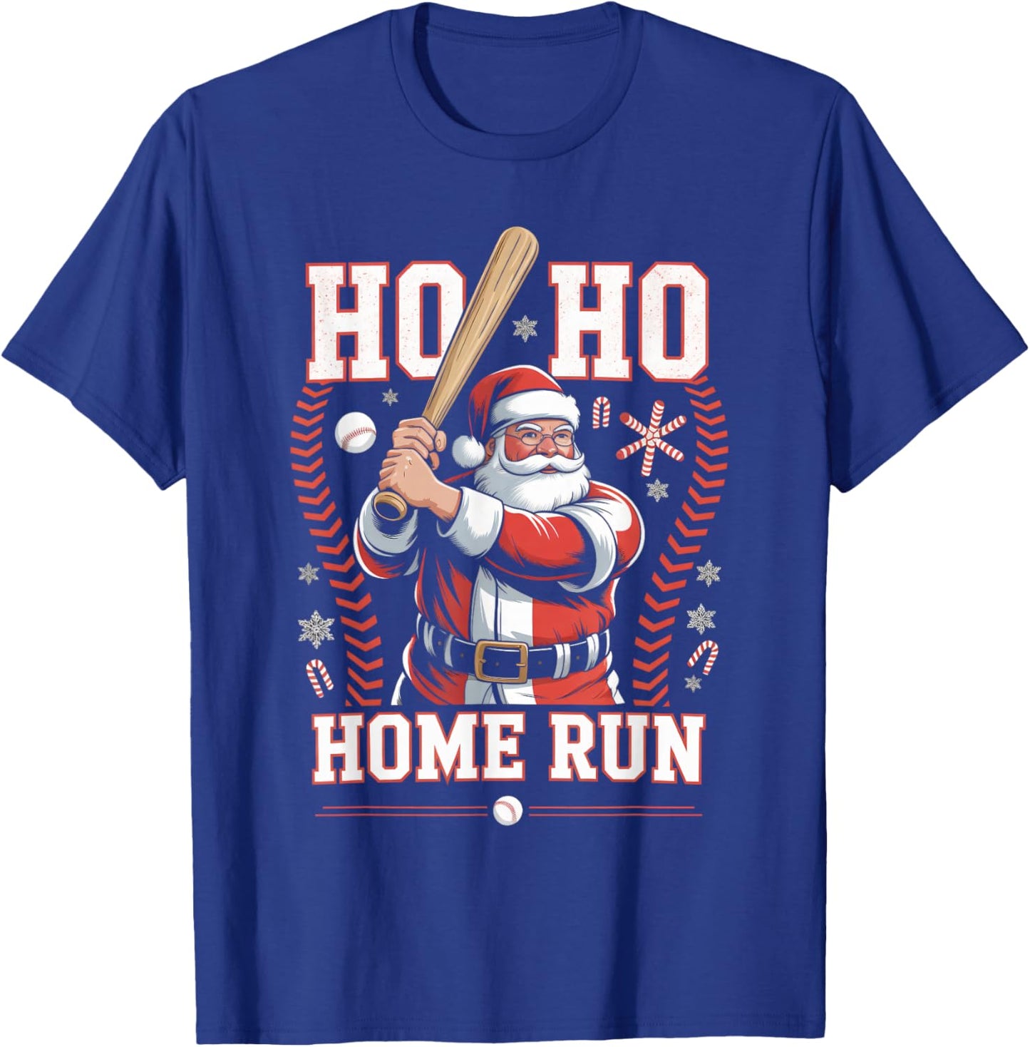 Ho Ho Home Run Baseball Christmas Funny Holiday Sports Santa T-Shirt - T-Shirt | Royal