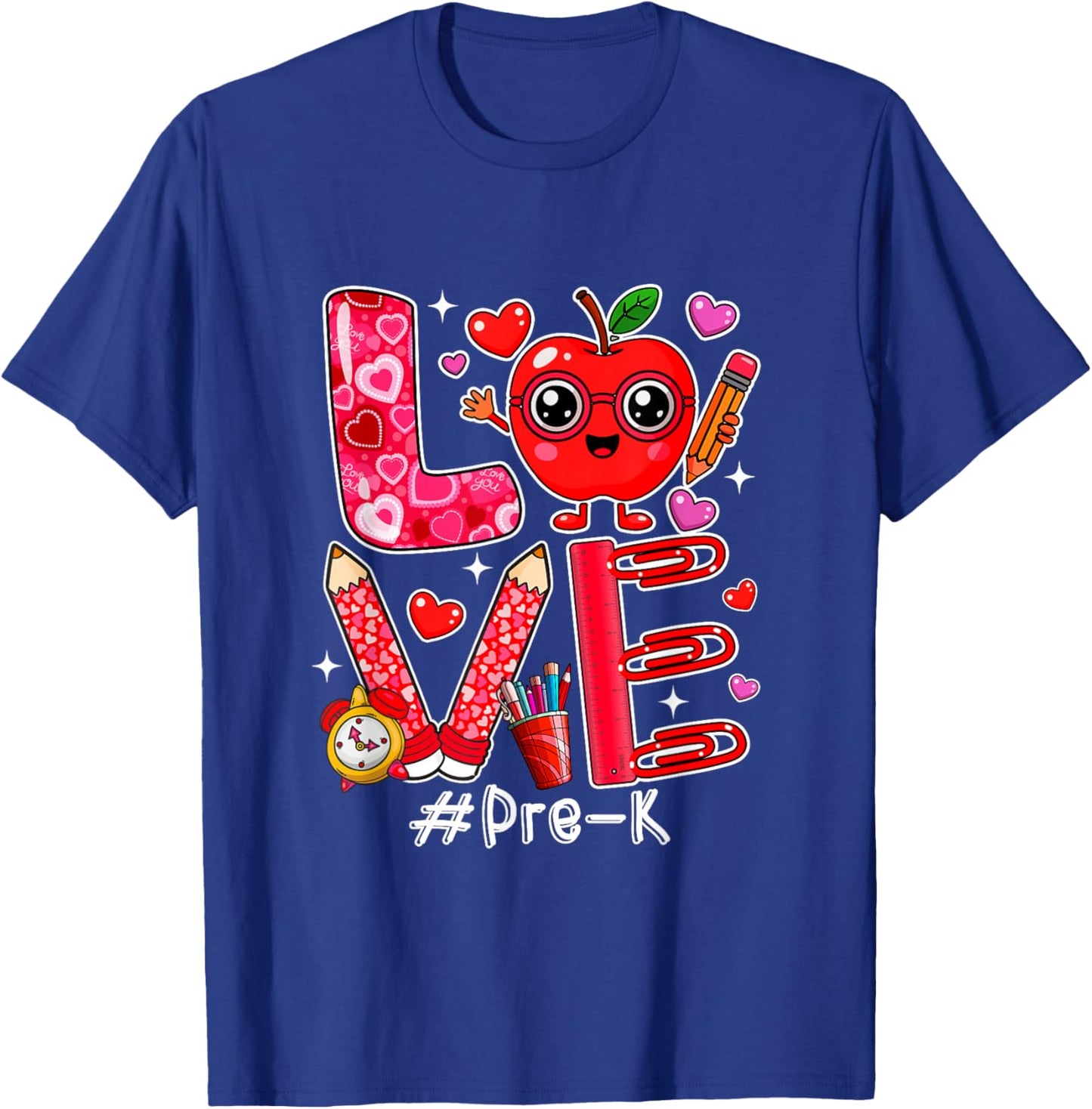 Love Pre-K Cute Hearts Valentine's Day Students Teacher T-Shirt - T-Shirt | Royal