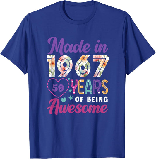 59 Year Old Made in 1967 Floral 59th Birthday Women T-Shirt - T-Shirt | Royal