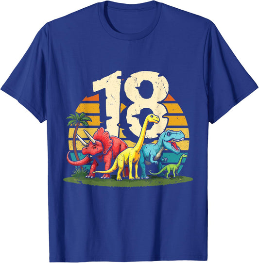 18th Birthday TRex Dinosaur 18 Year Old Boy Girl T-Shirt - T-Shirt | Royal