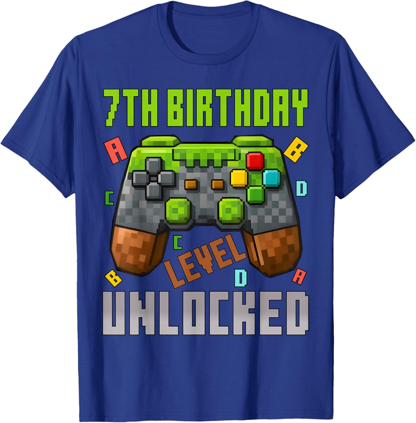 7th Birthday Boy Level 7 Unlocked Birthday Boy 7 Years Old T-Shirt - T-Shirt | Royal