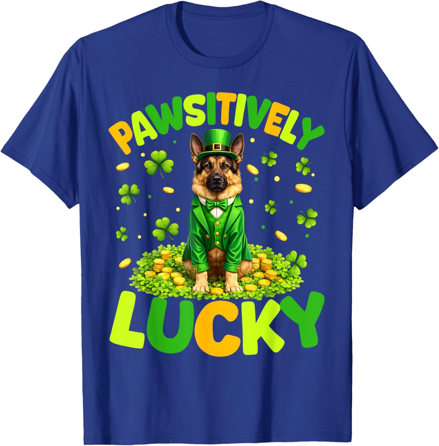 Pawsitively Lucky German Shepherd Leprechaun St Patricks Day T-Shirt - T-Shirt | Royal