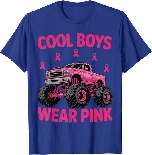 Cool Boys Wear Pink Breast Cancer Awareness Monster Truck T-Shirt - T-Shirt | Royal