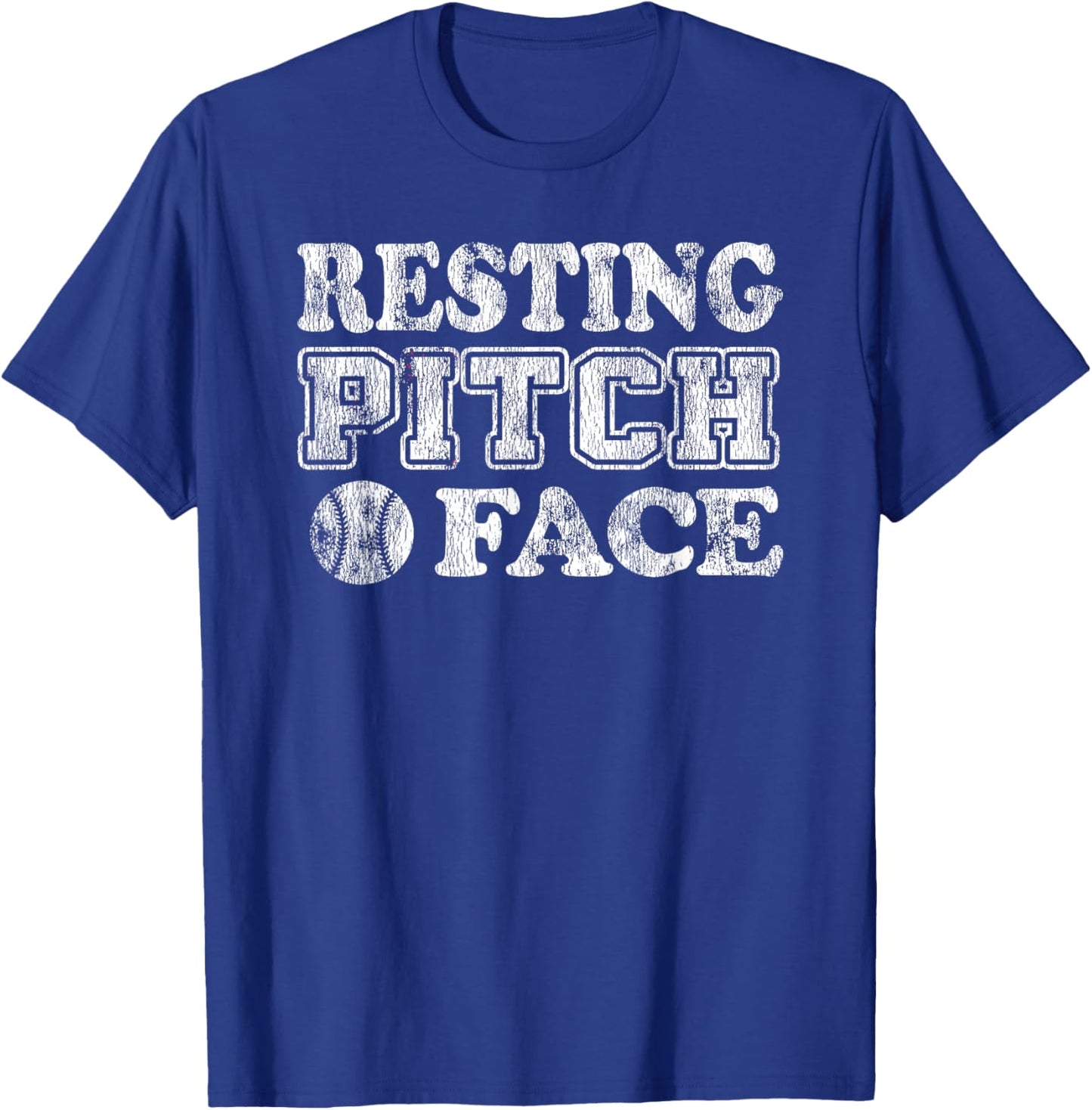 Softball Resting Pitch Face Distressed Design T-Shirt - T-Shirt | Royal