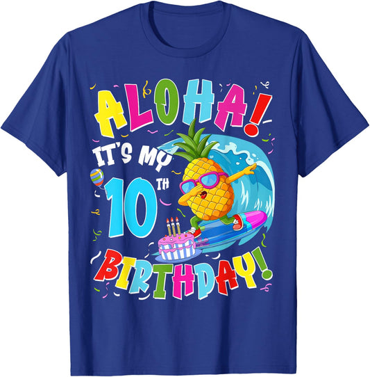 Hawaii Aloha 10th Birthday Hawaiian Boy Girl 10 Years Old T-Shirt - T-Shirt | Royal