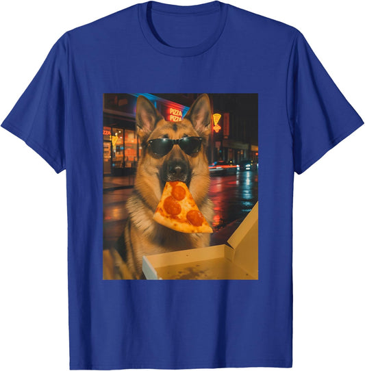 Funny Cool German Shepherd with Pizza Slice Meme Food Lover T-Shirt - T-Shirt | Royal