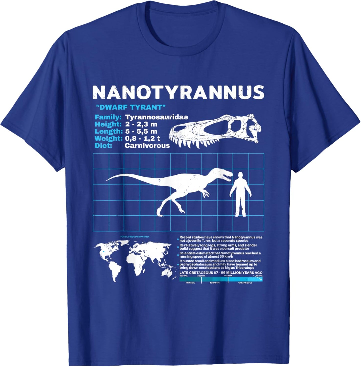 Nanotyrannus Fact Sheet Skull Fossil T-Shirt - T-Shirt | Royal
