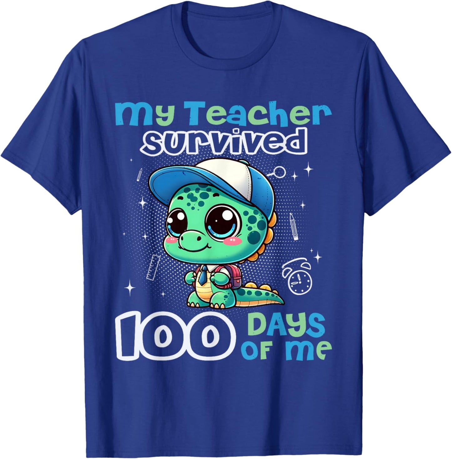 Funny Cute Dinosaur My Teacher Survived 100 Days of me Boys T-Shirt - T-Shirt | Royal