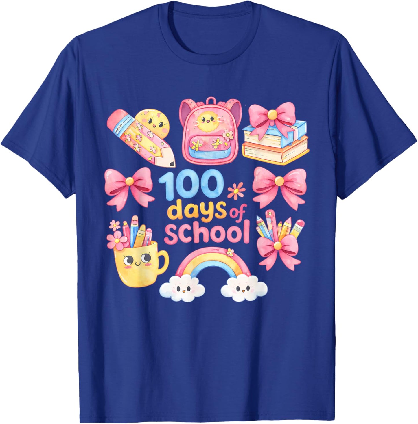 100 Days of School Girls Cute Bow 100th Day of School Kids T-Shirt - T-Shirt | Royal