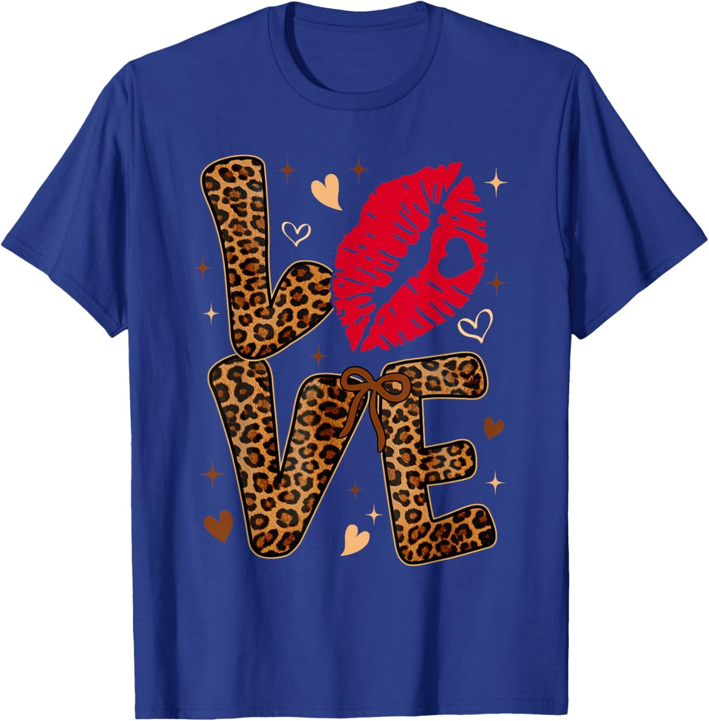 Valentine Leopard Print Love Red Lips Word Letter Girl Women T-Shirt - T-Shirt | Royal