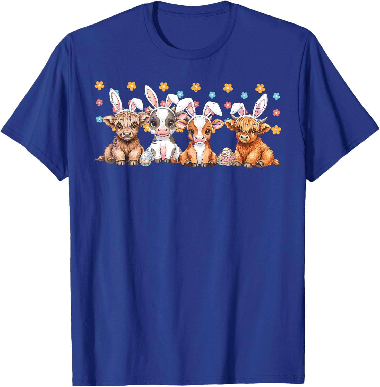 Easter Cow Calves Bunny Ears Cute Farm Animal Kids Women Men T-Shirt - T-Shirt | Royal