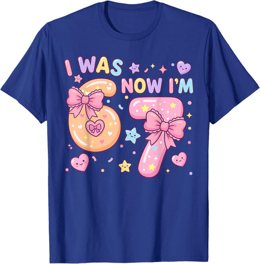 I was 6 Now I'm 7 Birthday Coquette Bow Cute Birthday Girl T-Shirt - T-Shirt | Royal