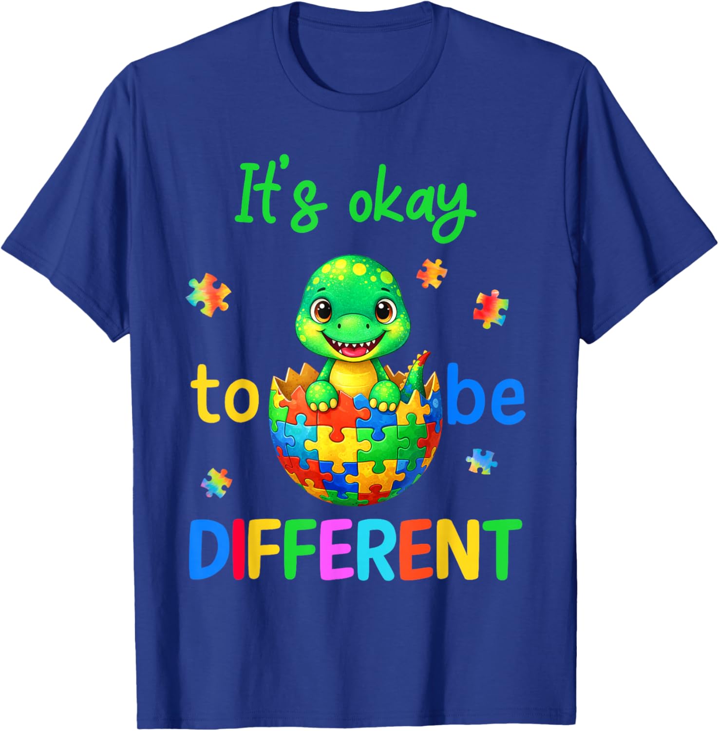 Autism Awareness It's Okay to Be Different Funny Dinosaur T-Shirt - T-Shirt | Royal