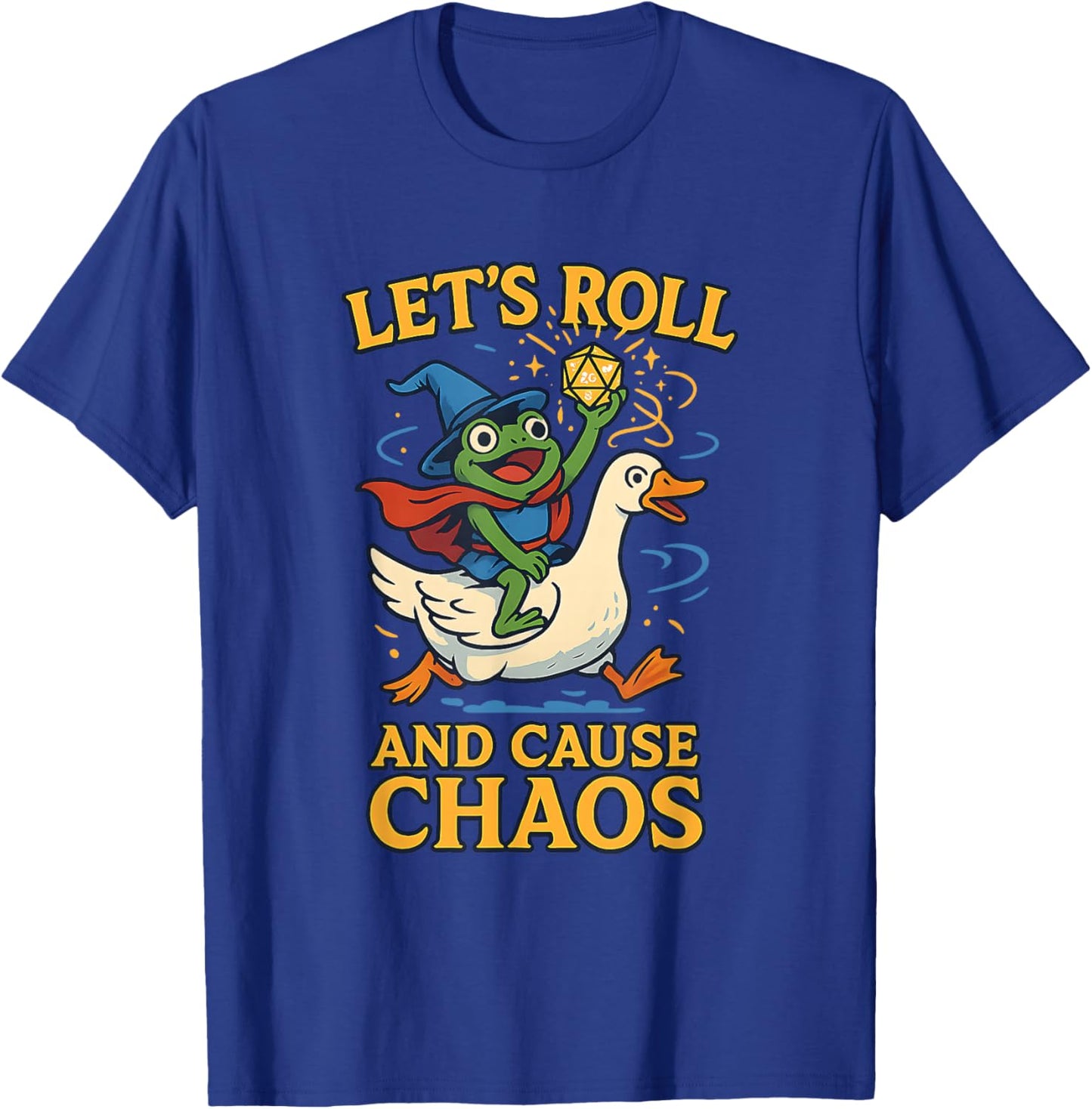 Let’s Roll and Cause Chaos Frog Wizard Goose RPG Art Meme T-Shirt - T-Shirt | Royal