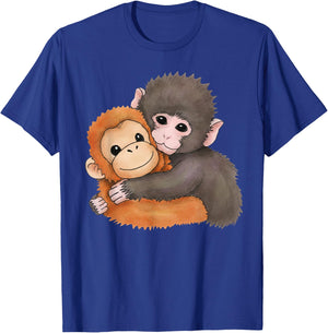 Cute Baby Monkey Named Punch Plush Hugging T-Shirt - T-Shirt | Royal