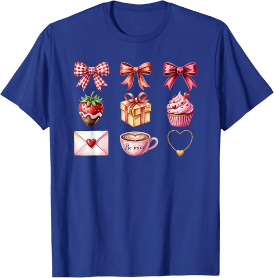 Valentine Croquette Aesthetic Bow Ribbon Strawberry Cupcake T-Shirt - T-Shirt | Royal