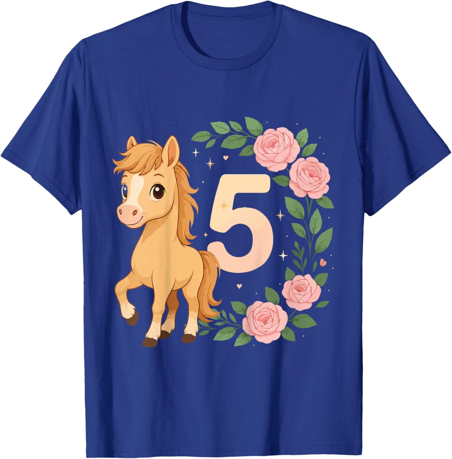 5th Birthday Girl Pony Horse Flowers 5 Years Old T-Shirt - T-Shirt | Royal