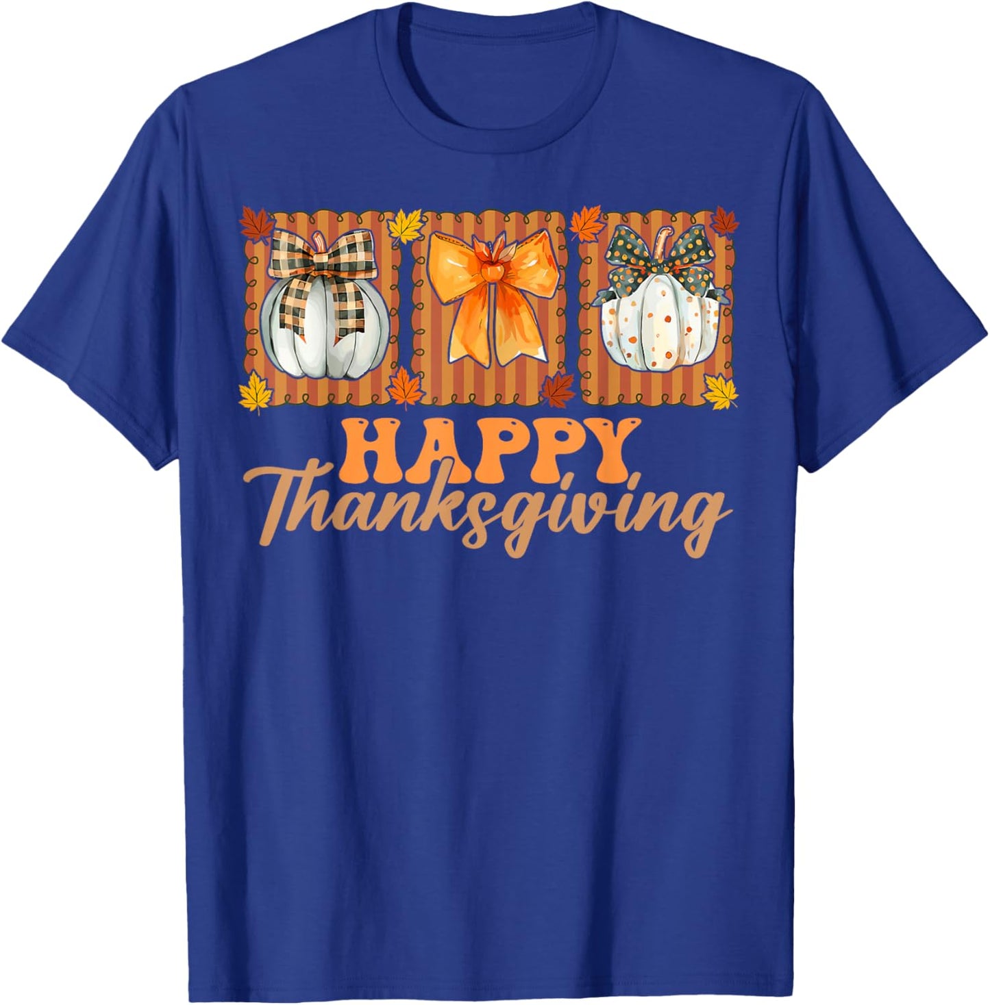 Coquette Bow Pumpkin Season Thanksgiving Autumn Fall Leaves T-Shirt - T-Shirt | Royal