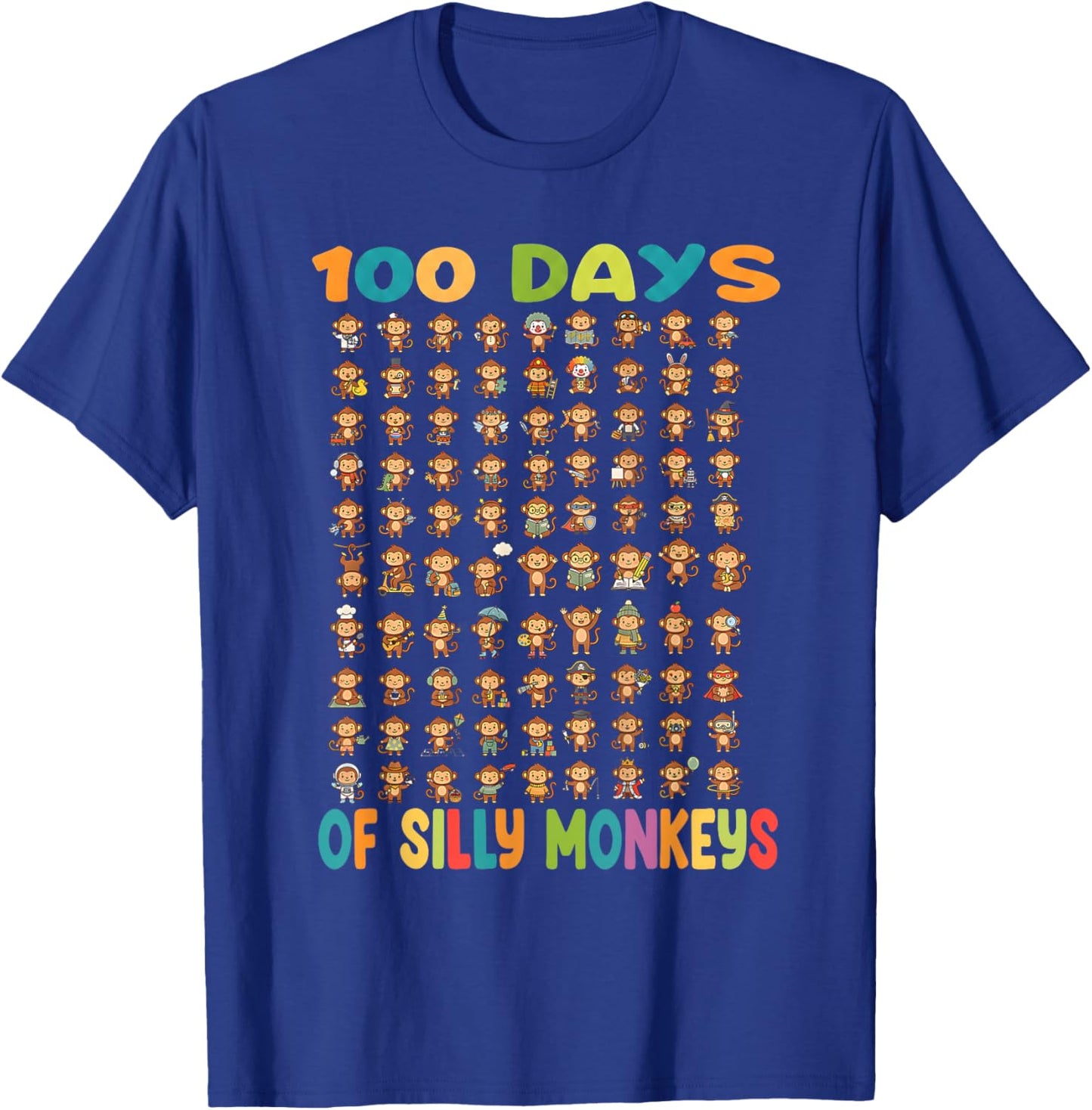 100 Days of Silly Monkeys Funny 100th Day of School Teacher T-Shirt - T-Shirt | Royal
