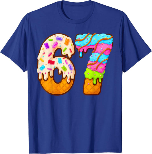67 Ice Cream Drip Meme Funny Six Seven Gen Alpha Slang T-Shirt - T-Shirt | Royal