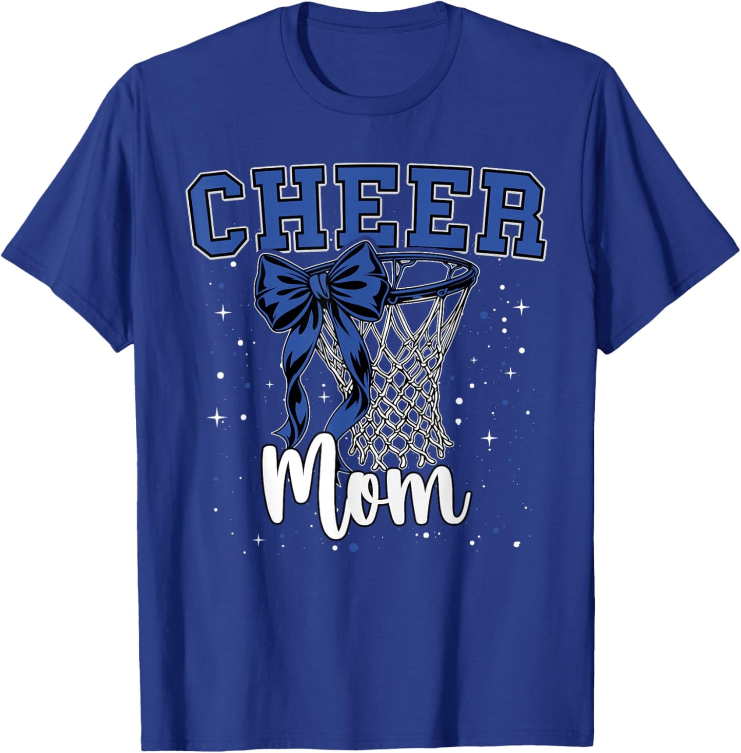Blue Cheer Mom Bow Sport Basketball Game Cheerleading Mama T-Shirt - T-Shirt | Royal