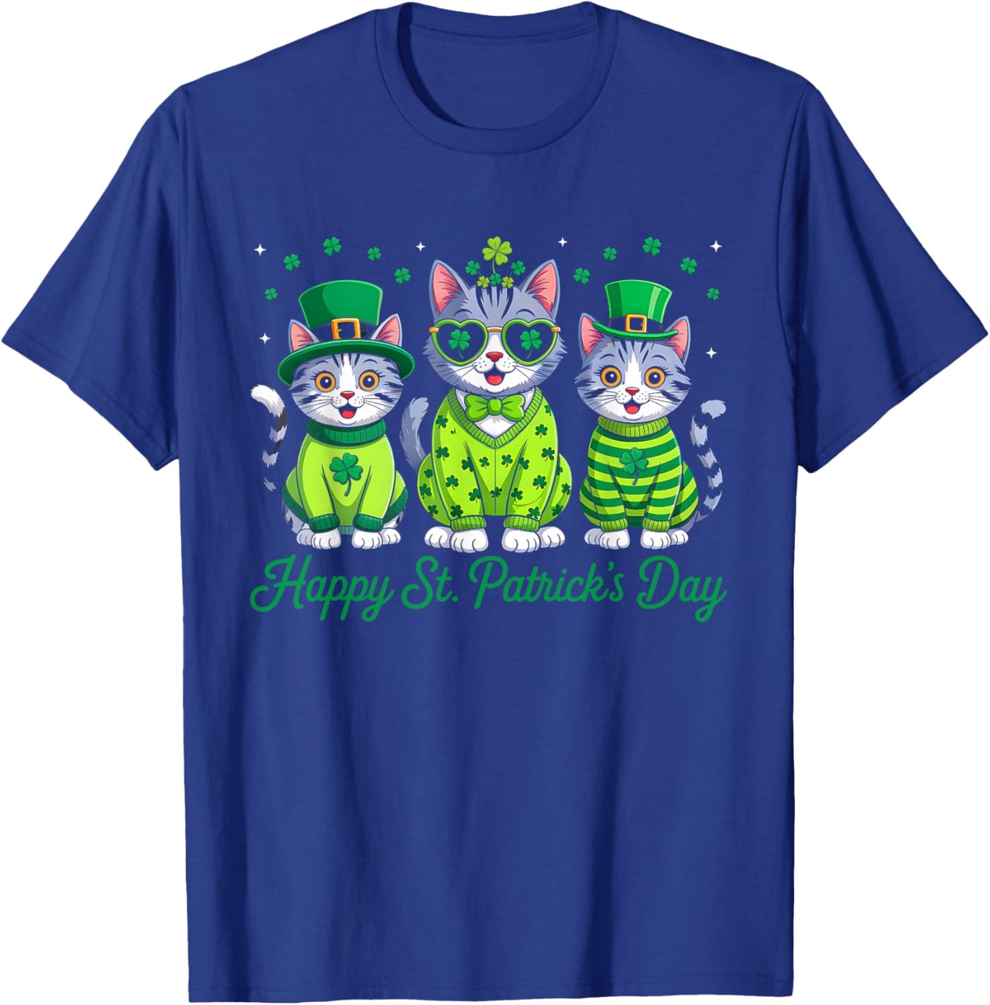 Happy St Patricks Day Cat Irish Lucky Shamrock Cat Lover T-Shirt - T-Shirt | Royal