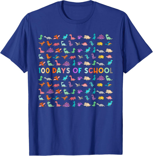100 Days of School Dinosaur 100 Days Smarter 100th Day Kids T-Shirt - T-Shirt | Royal