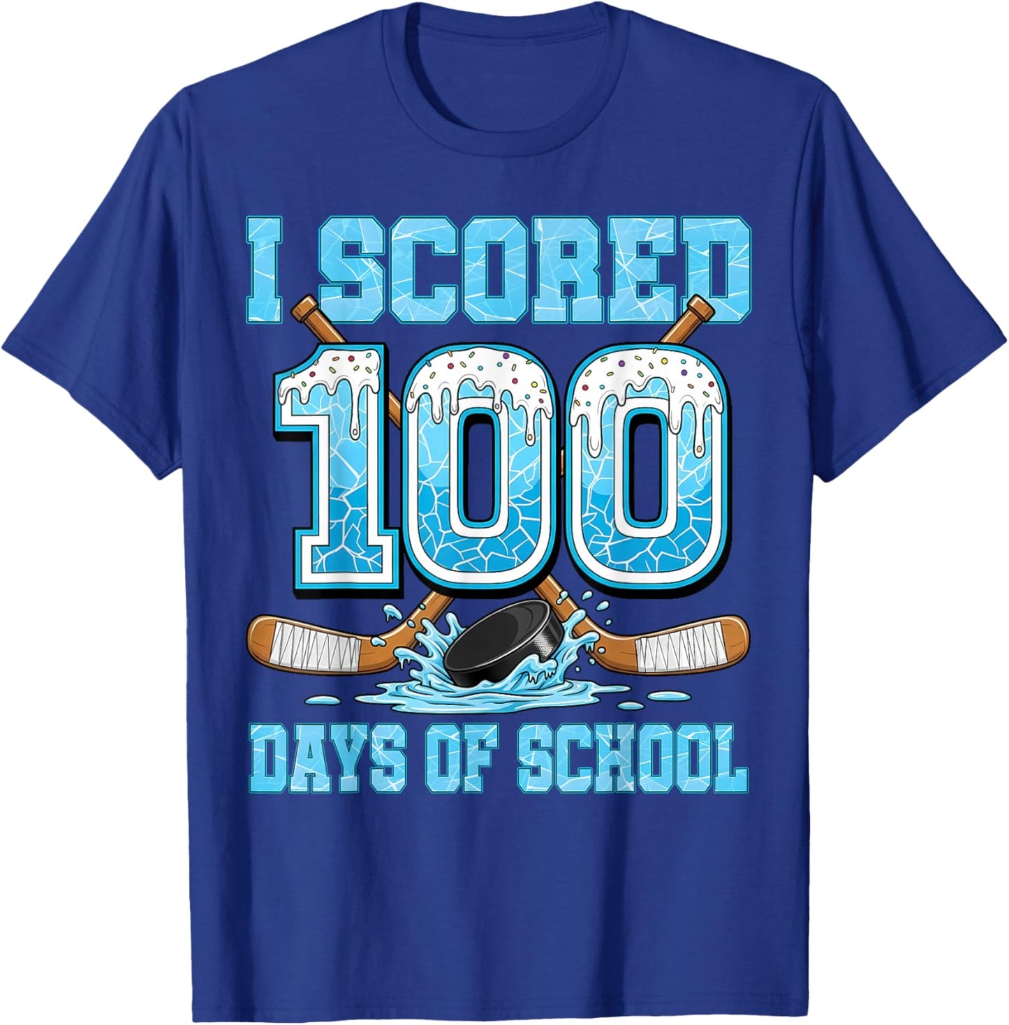 100 Days of School Hockey Drip Boys Kids 100th Day of School T-Shirt - T-Shirt | Royal
