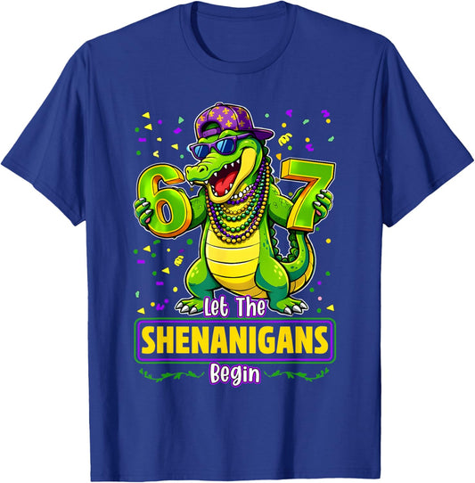 Mardi Gras Six Seven Meme Let The 67 Shenanigans Begin T-Shirt - T-Shirt | Royal