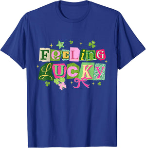 Feeling Lucky Preppy Star Shamrock Bow St Patricks Day T-Shirt - T-Shirt | Royal