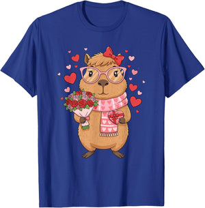 Valentine Capybara Leopard Heart Women Girl T-Shirt - T-Shirt | Royal