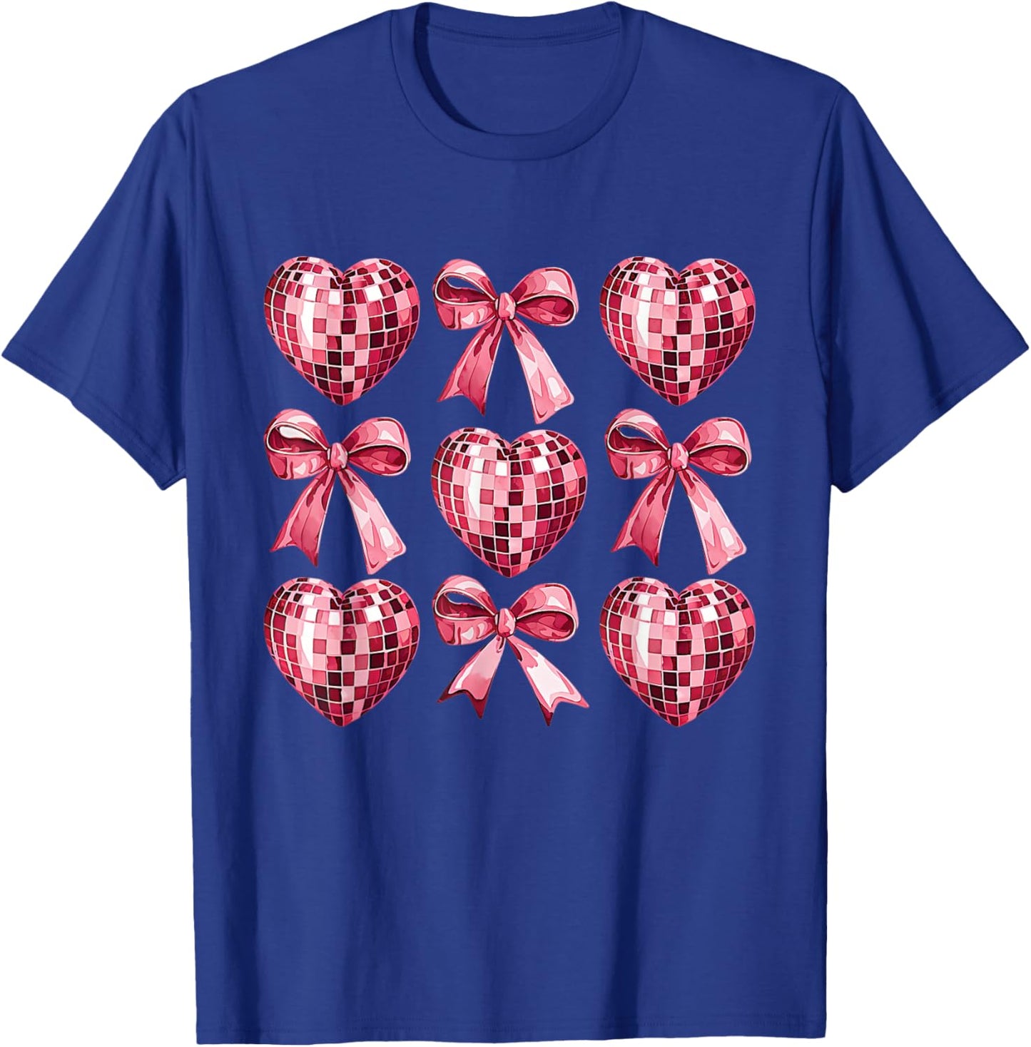 Pink Disco Heart & Bow Retro Valentine Aesthetic Women Teens T-Shirt - T-Shirt | Royal
