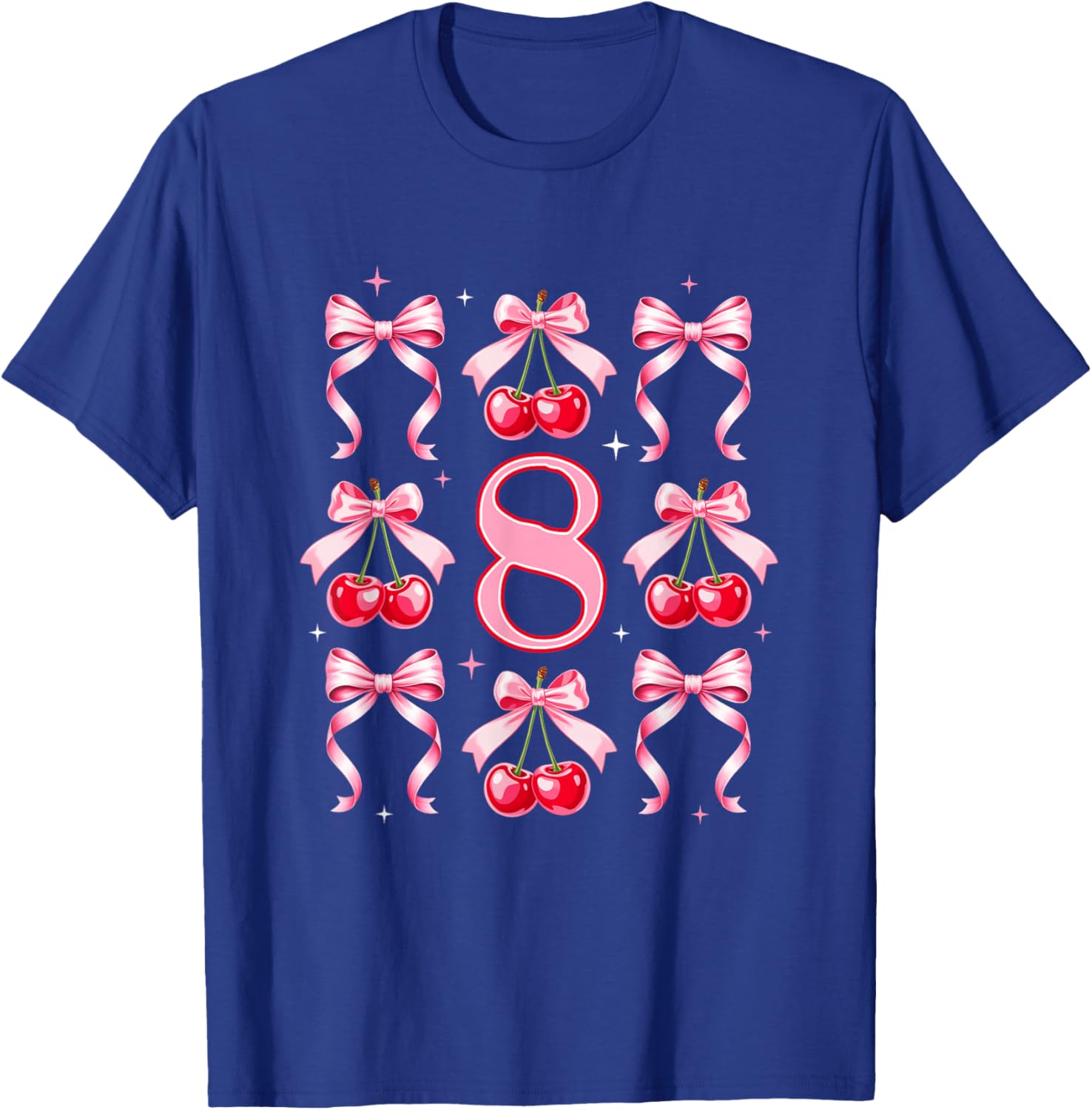 Birthday Girl 8Th Birthday Cherry Coquette Bow 8 Years Old T-Shirt - T-Shirt | Royal