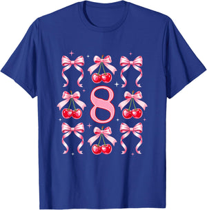 Birthday Girl 8Th Birthday Cherry Coquette Bow 8 Years Old T-Shirt - T-Shirt | Royal