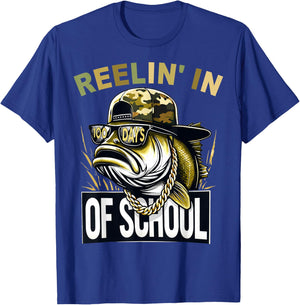 Retro Reelin’ in 100 Days of School Camo Bass Fishing Boys T-Shirt - T-Shirt | Royal